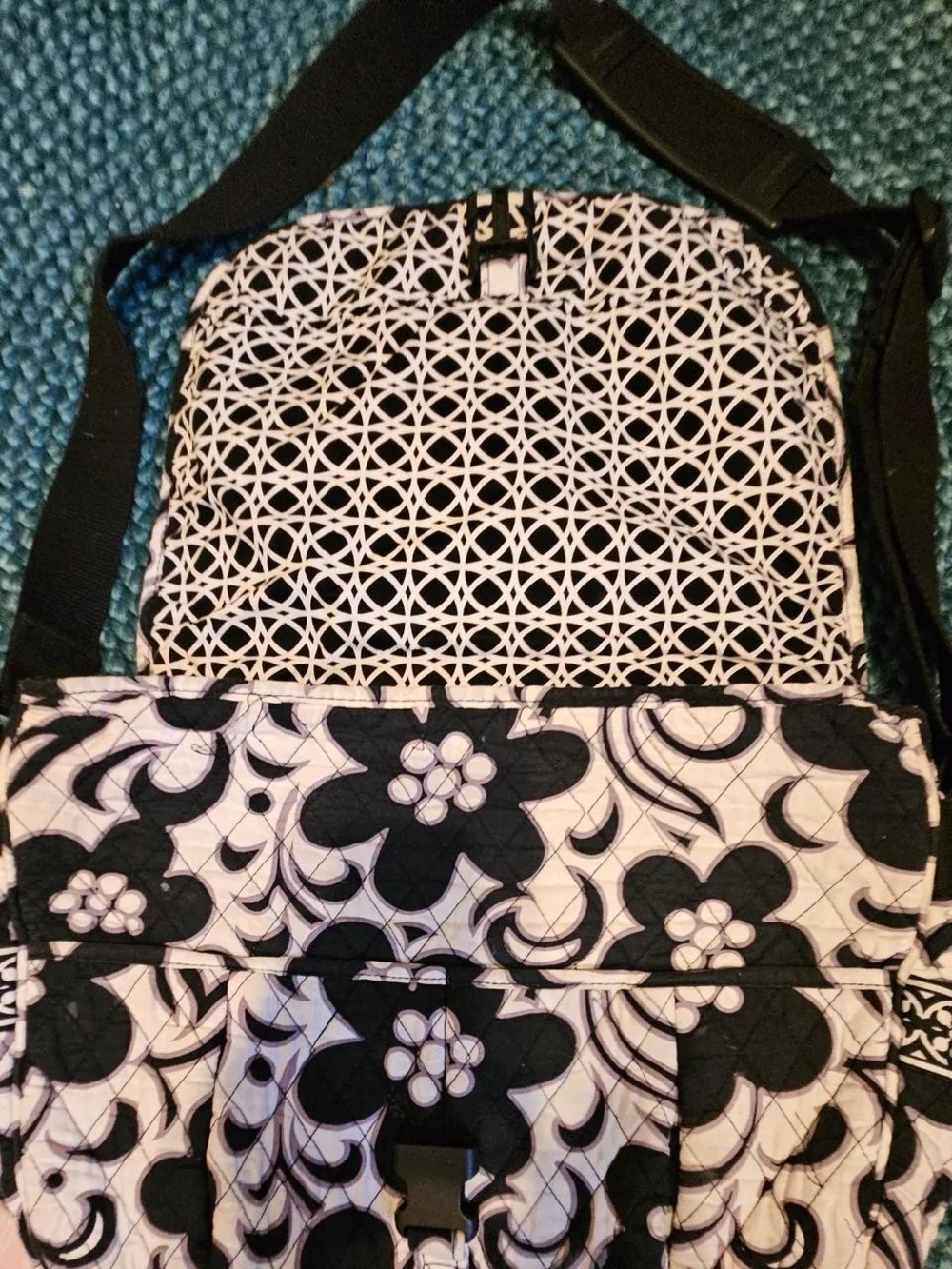 Floral Quilted Crossbody Bag in Black and White